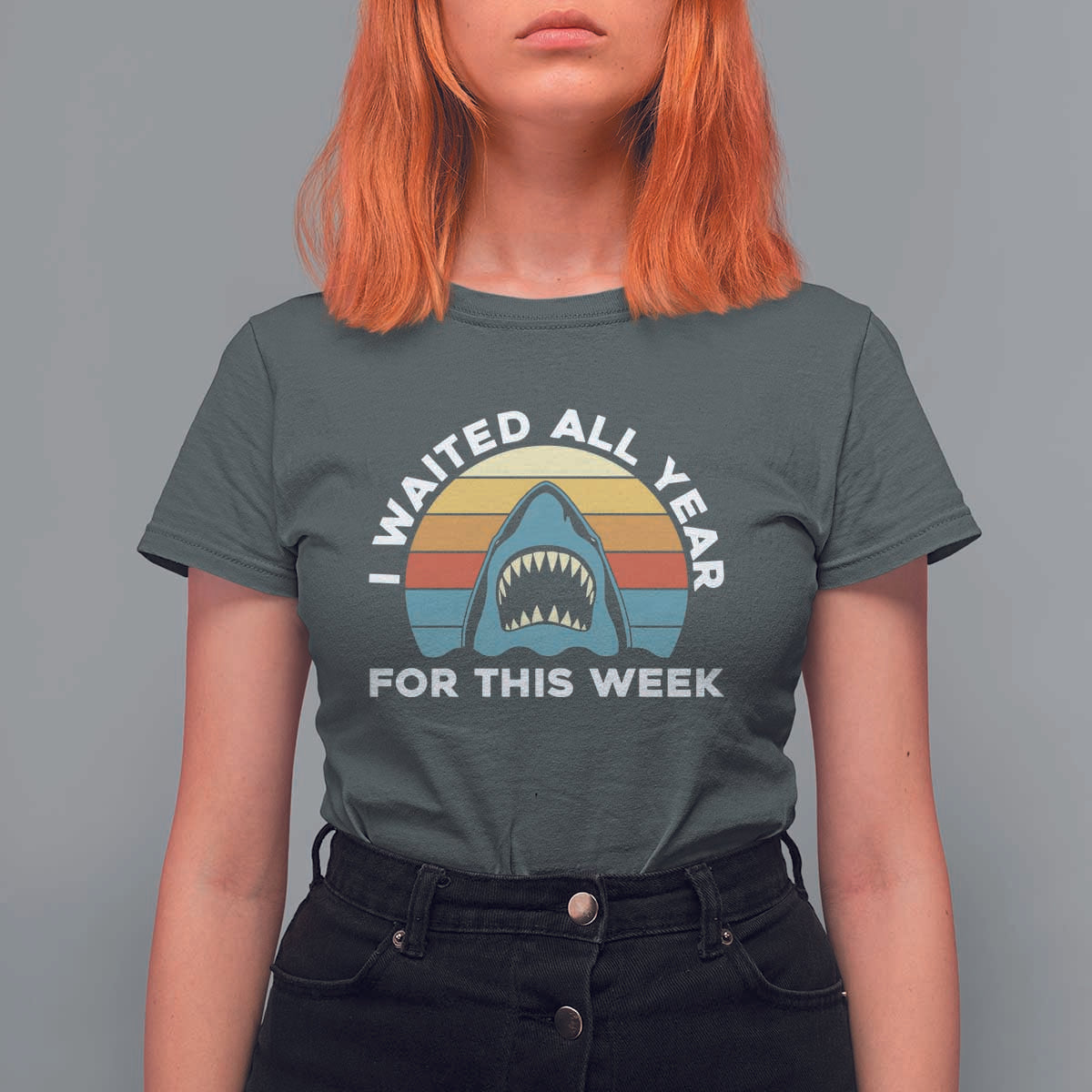 Funny Shark Lover Week Retro T Shirt For Women I Waited All Year For This Week Ocean Wildlife - Wonder Print Shop