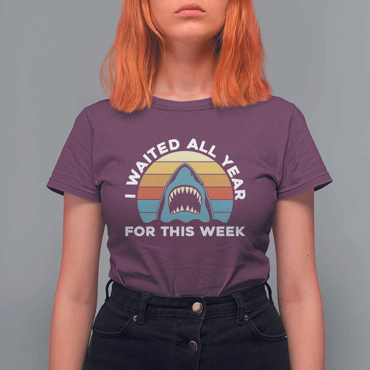 Funny Shark Lover Week Retro T Shirt For Women I Waited All Year For This Week Ocean Wildlife - Wonder Print Shop