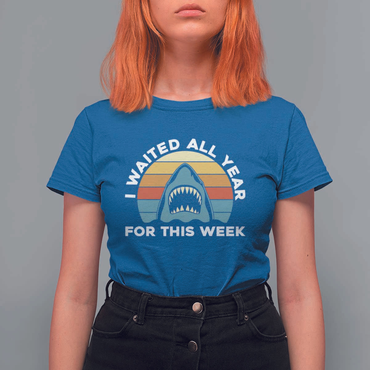 Funny Shark Lover Week Retro T Shirt For Women I Waited All Year For This Week Ocean Wildlife - Wonder Print Shop