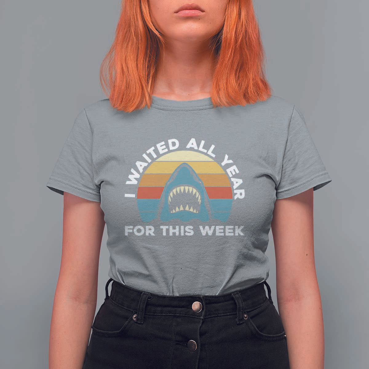 Funny Shark Lover Week Retro T Shirt For Women I Waited All Year For This Week Ocean Wildlife - Wonder Print Shop