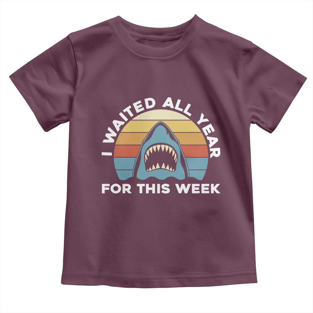 Funny Shark Lover Week Retro Toddler T Shirt I Waited All Year For This Week Ocean Wildlife - Wonder Print Shop