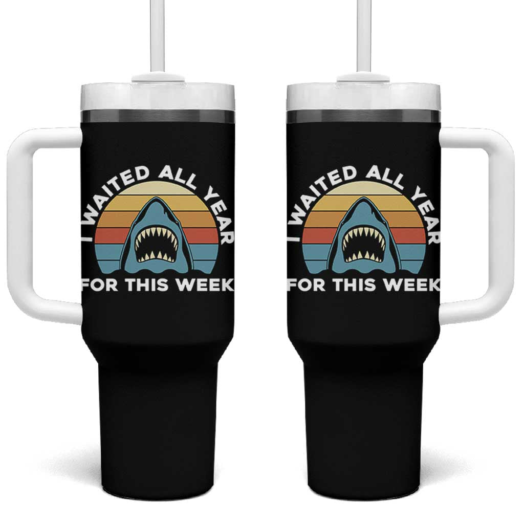 Funny Shark Lover Week Retro Tumbler With Handle I Waited All Year For This Week Ocean Wildlife - Wonder Print Shop