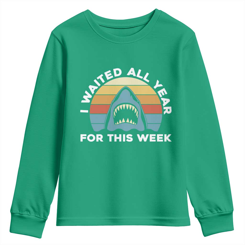 Funny Shark Lover Week Retro Youth Sweatshirt I Waited All Year For This Week Ocean Wildlife - Wonder Print Shop