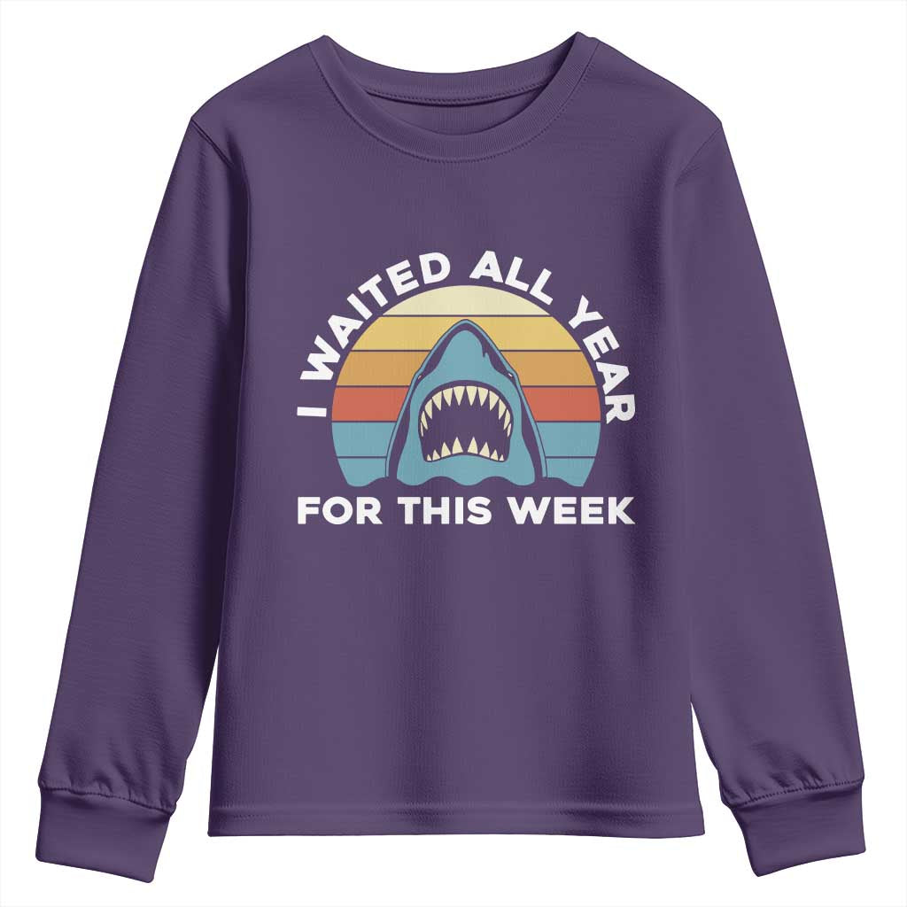 Funny Shark Lover Week Retro Youth Sweatshirt I Waited All Year For This Week Ocean Wildlife - Wonder Print Shop