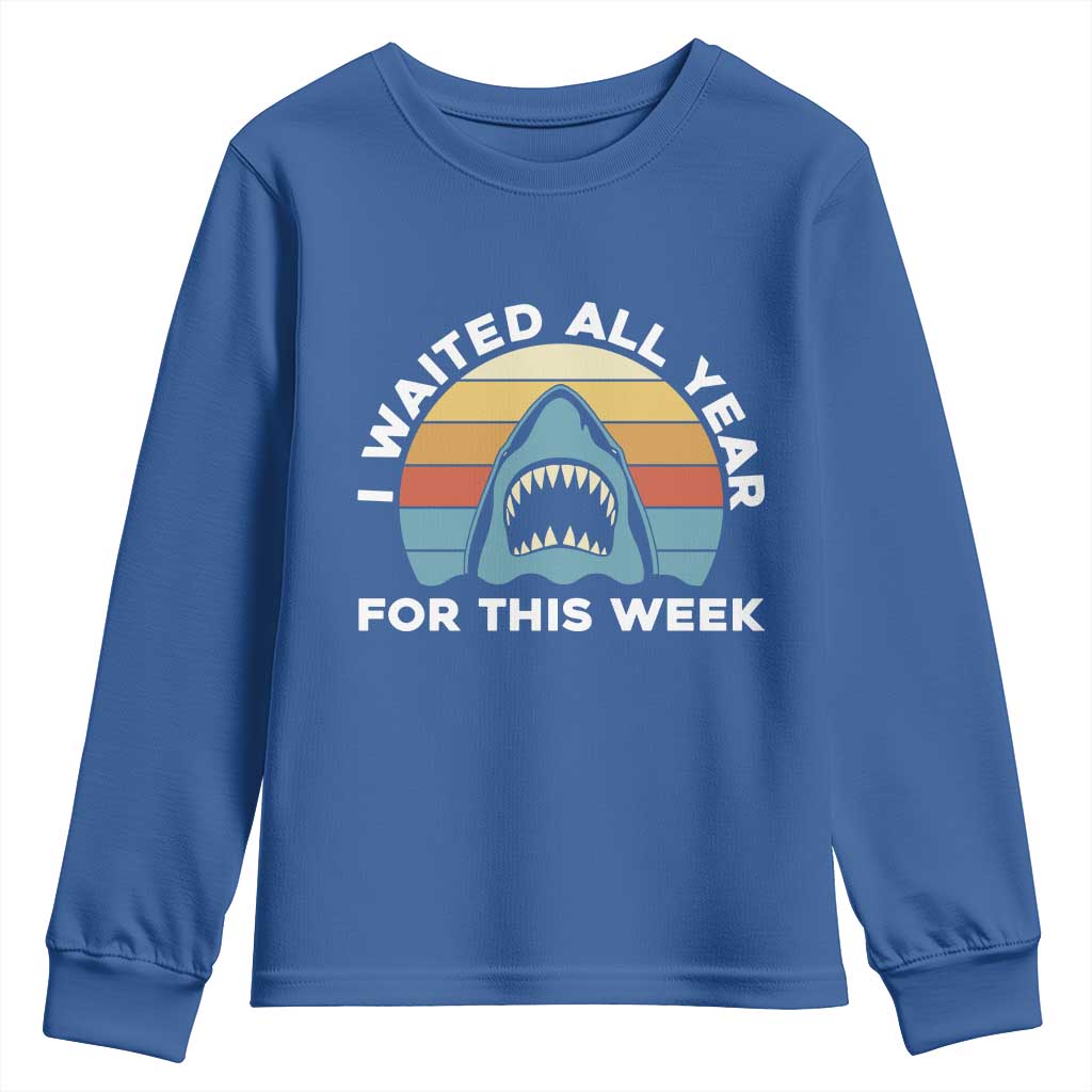 Funny Shark Lover Week Retro Youth Sweatshirt I Waited All Year For This Week Ocean Wildlife - Wonder Print Shop