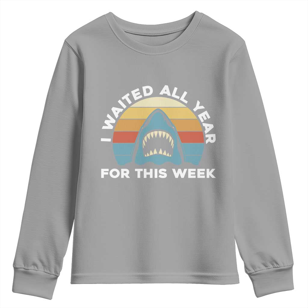 Funny Shark Lover Week Retro Youth Sweatshirt I Waited All Year For This Week Ocean Wildlife - Wonder Print Shop
