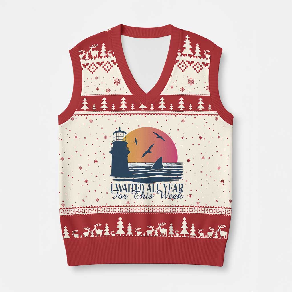 Funny Shark Lover Week V-Neck Knit Sweater Vest I Waited All Year For This Week - Wonder Print Shop