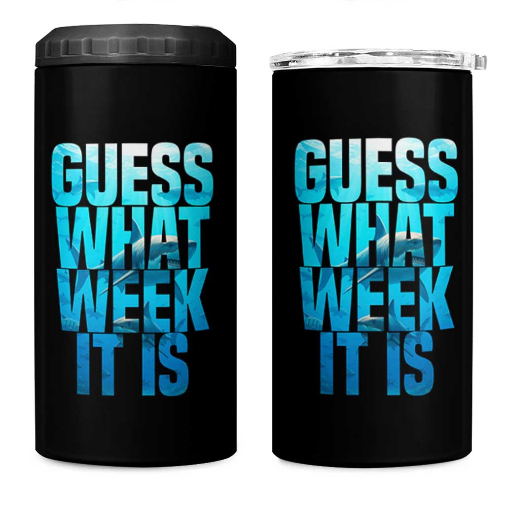 Funny Shark Lover Week 4 in 1 Can Cooler Tumbler Guess What Week It Is Blue Ocean - Wonder Print Shop