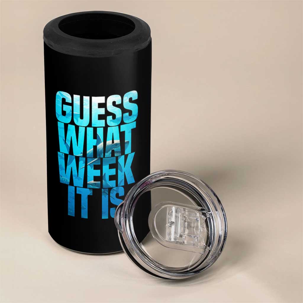 Funny Shark Lover Week 4 in 1 Can Cooler Tumbler Guess What Week It Is Blue Ocean - Wonder Print Shop