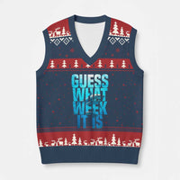 Funny Shark Lover Week V-Neck Knit Sweater Vest Guess What Week It Is Blue Ocean - Wonder Print Shop