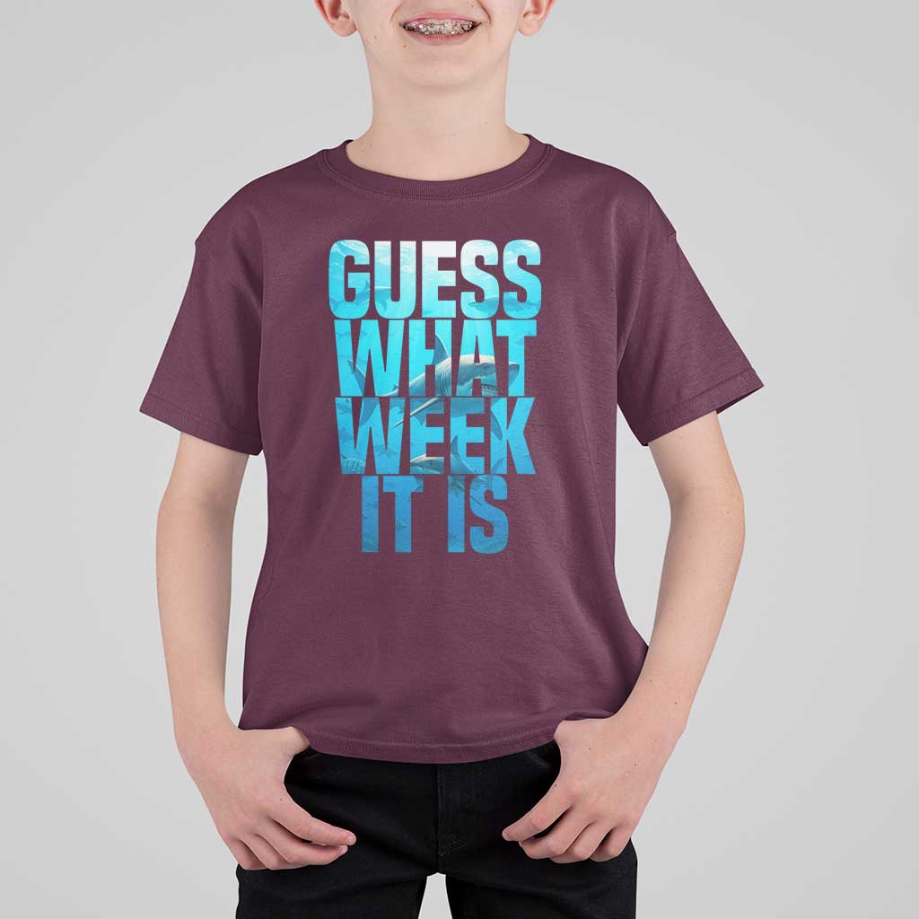 Funny Shark Lover Week T Shirt For Kid Guess What Week It Is Blue Ocean - Wonder Print Shop