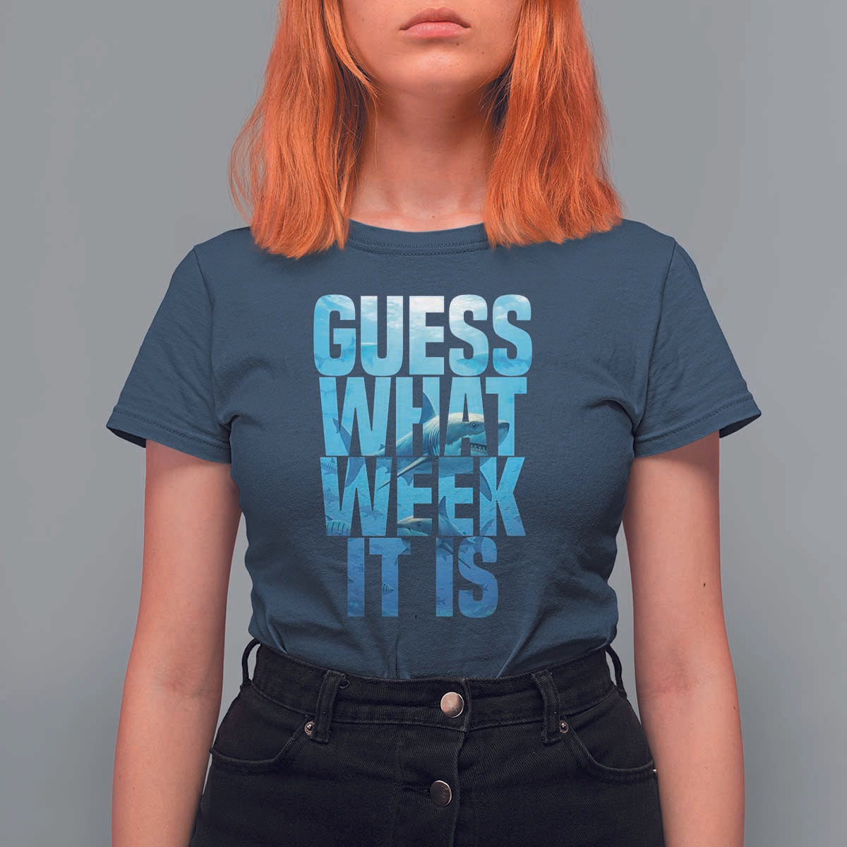 Funny Shark Lover Week T Shirt For Women Guess What Week It Is Blue Ocean - Wonder Print Shop