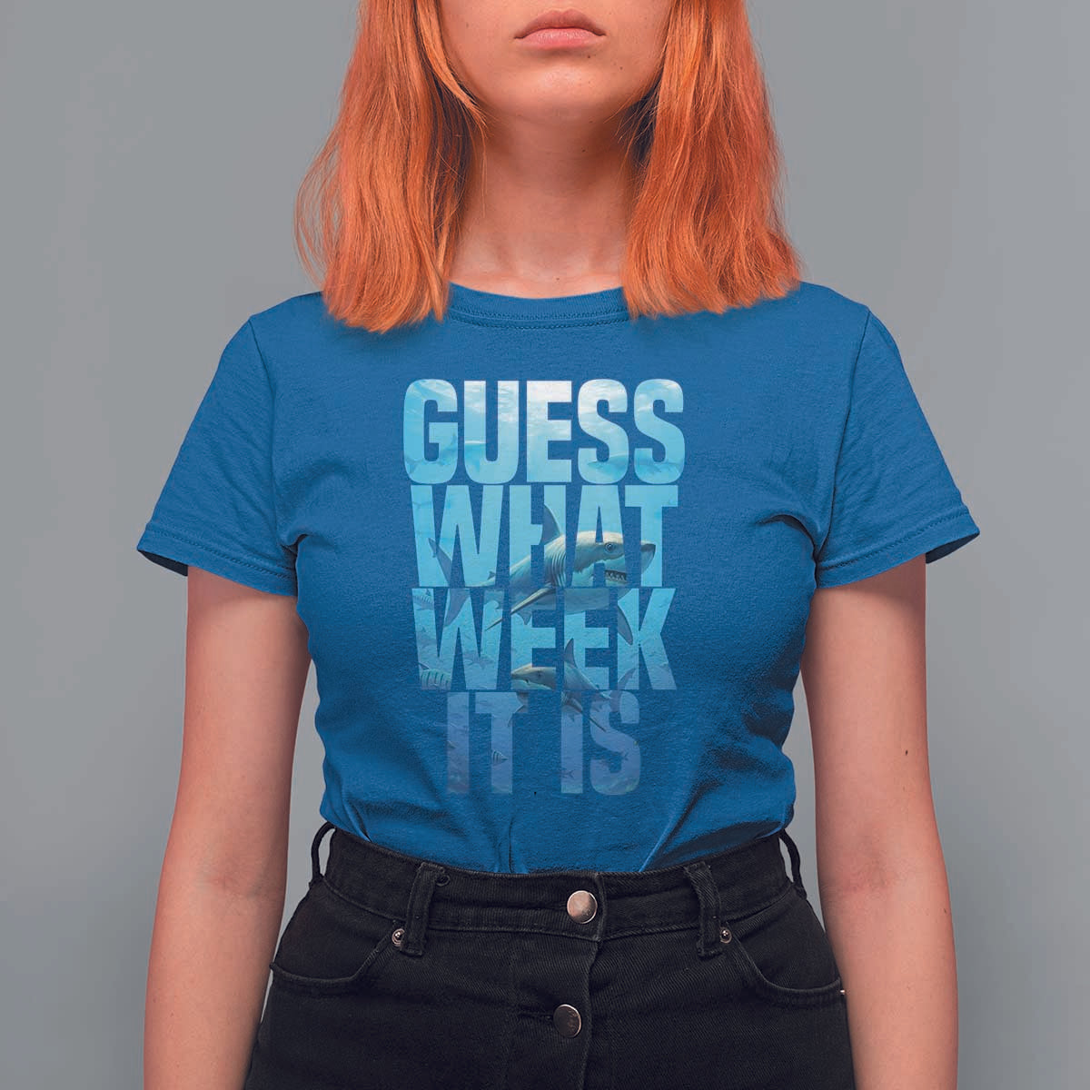Funny Shark Lover Week T Shirt For Women Guess What Week It Is Blue Ocean - Wonder Print Shop