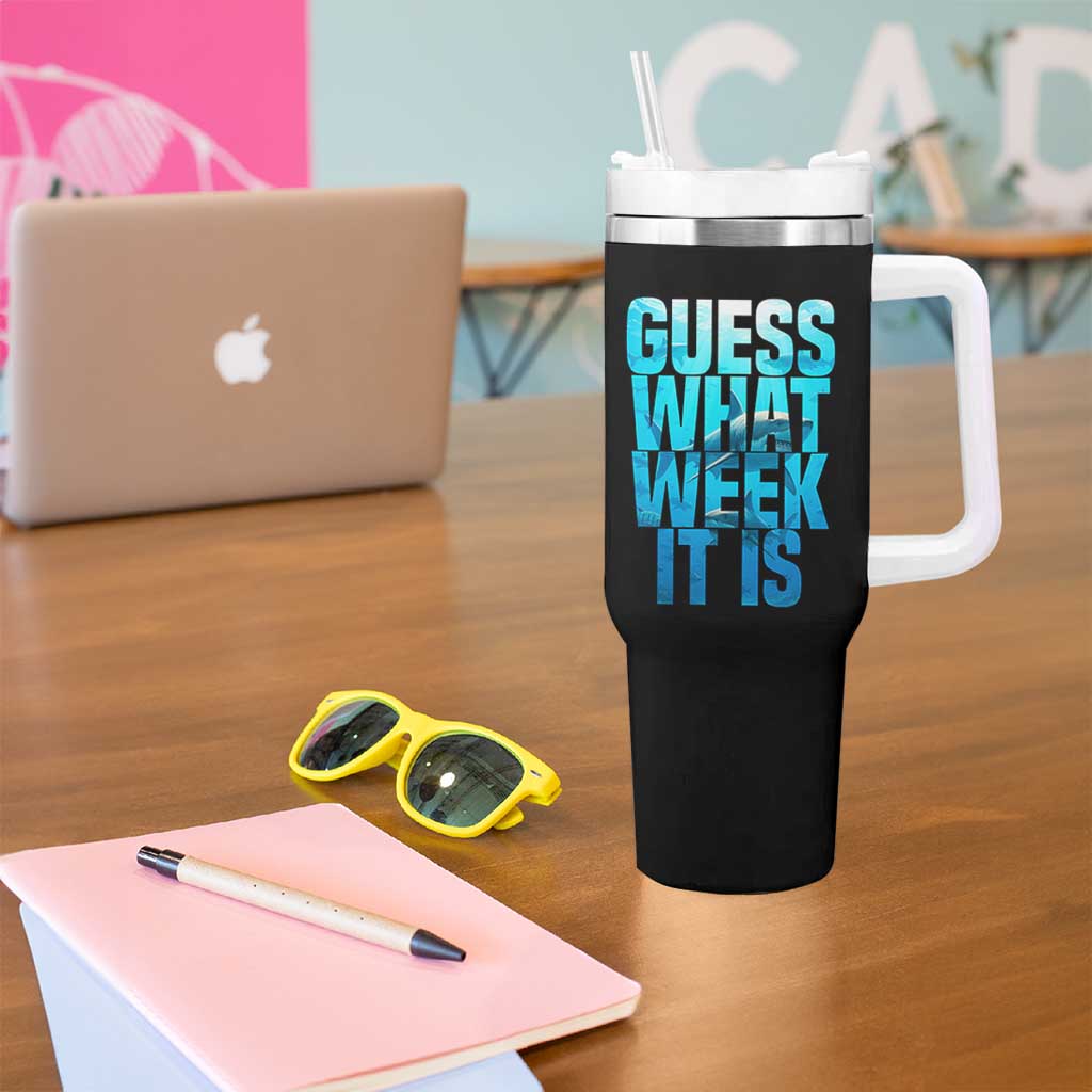 Funny Shark Lover Week Tumbler With Handle Guess What Week It Is Blue Ocean - Wonder Print Shop
