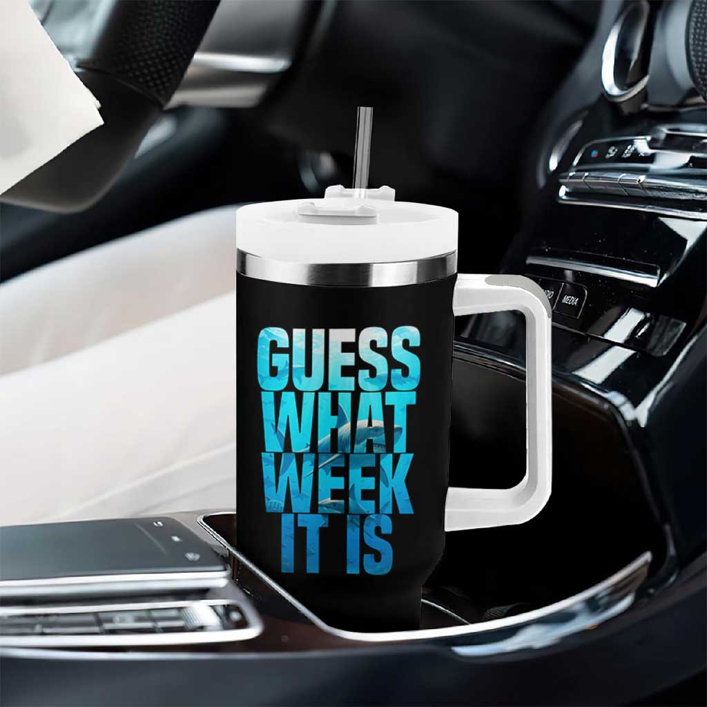 Funny Shark Lover Week Tumbler With Handle Guess What Week It Is Blue Ocean - Wonder Print Shop