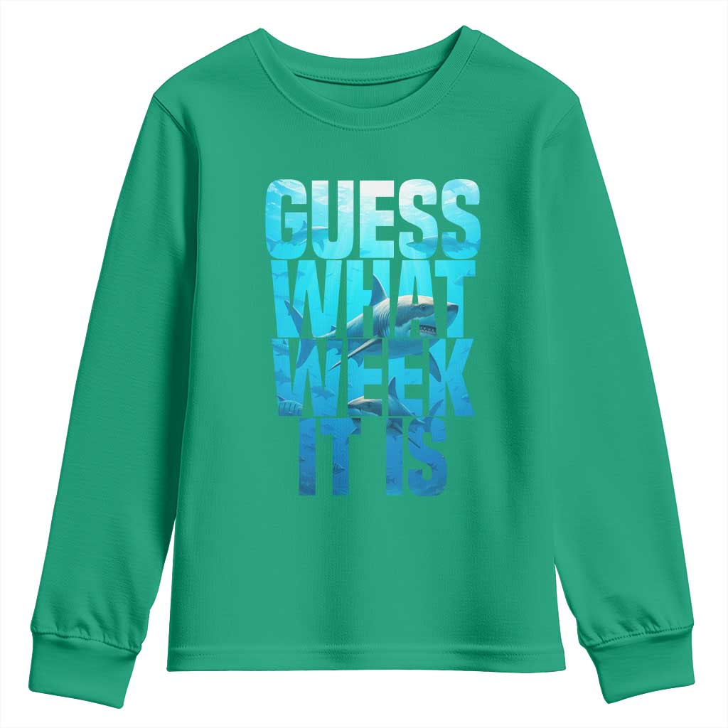 Funny Shark Lover Week Youth Sweatshirt Guess What Week It Is Blue Ocean - Wonder Print Shop