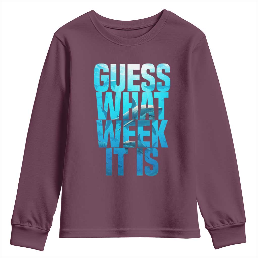Funny Shark Lover Week Youth Sweatshirt Guess What Week It Is Blue Ocean - Wonder Print Shop