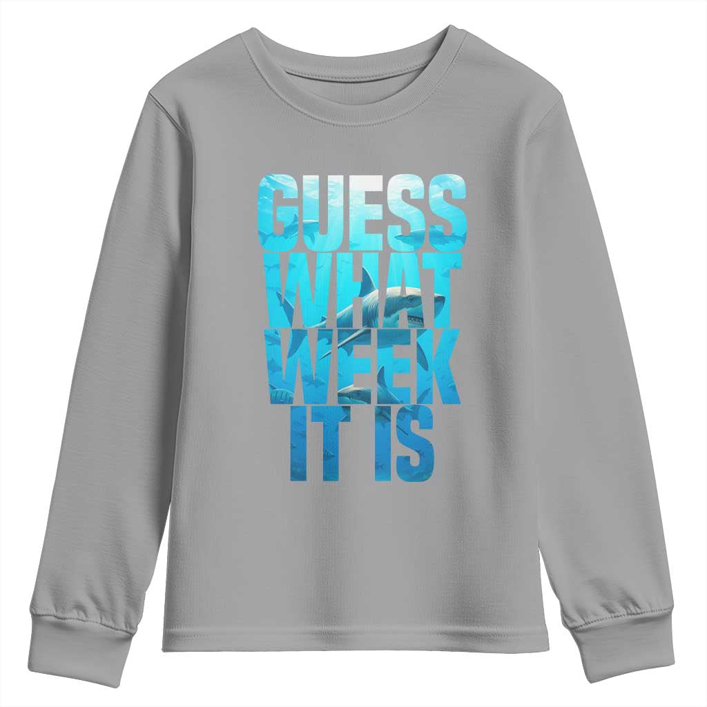Funny Shark Lover Week Youth Sweatshirt Guess What Week It Is Blue Ocean - Wonder Print Shop