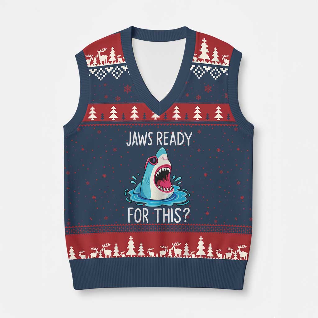 Funny Shark Lover V-Neck Knit Sweater Vest Are Jaw Ready For This Ocean Wildlife - Wonder Print Shop