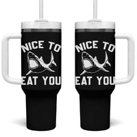 Funny Shark Lover Tumbler With Handle Nice To Eat You - Wonder Print Shop