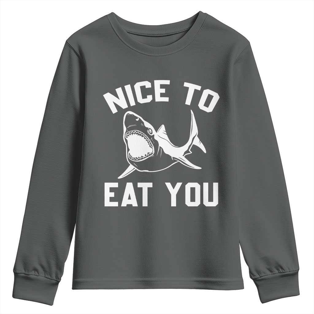 Funny Shark Lover Youth Sweatshirt Nice To Eat You - Wonder Print Shop