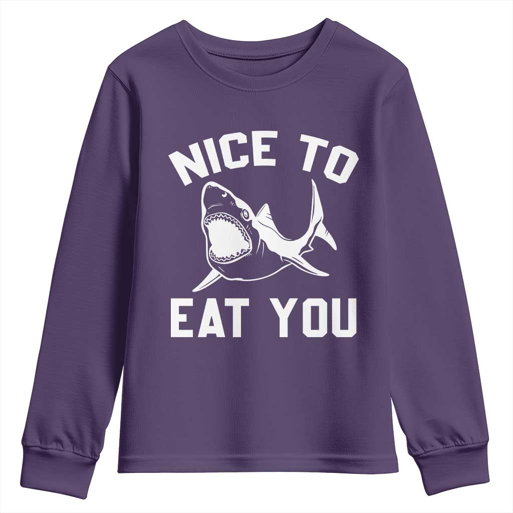 Funny Shark Lover Youth Sweatshirt Nice To Eat You - Wonder Print Shop