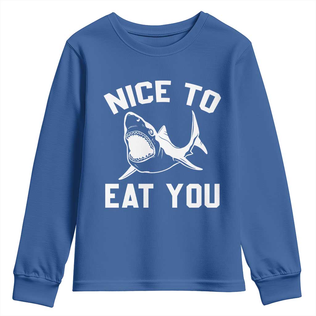 Funny Shark Lover Youth Sweatshirt Nice To Eat You - Wonder Print Shop