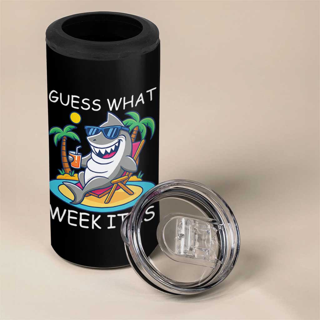 Funny Shark Lover Week 4 in 1 Can Cooler Tumbler Week Guess What Week It Is Summer Beach - Wonder Print Shop