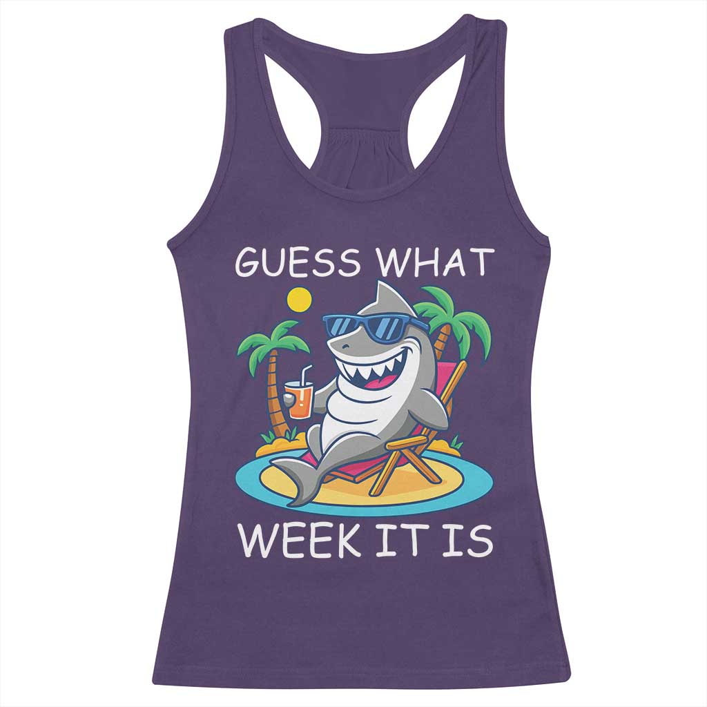 Funny Shark Lover Week Racerback Tank Top Week Guess What Week It Is Summer Beach - Wonder Print Shop
