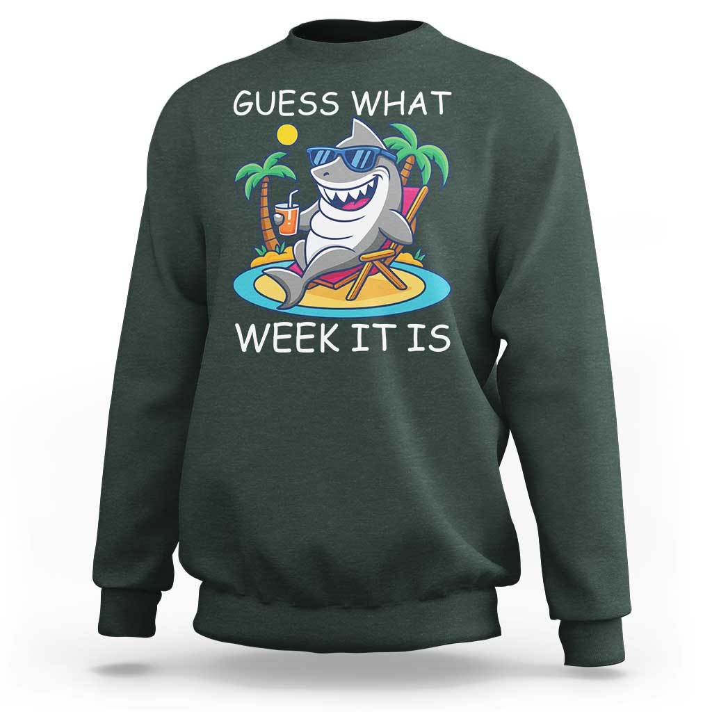 Funny Shark Lover Week Sweatshirt Week Guess What Week It Is Summer Beach - Wonder Print Shop