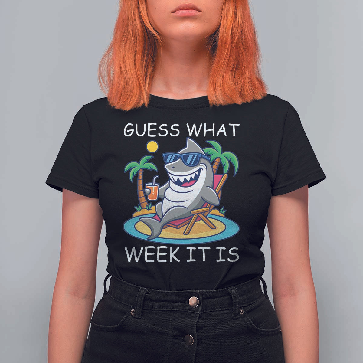 Funny Shark Lover Week T Shirt For Women Week Guess What Week It Is Summer Beach - Wonder Print Shop