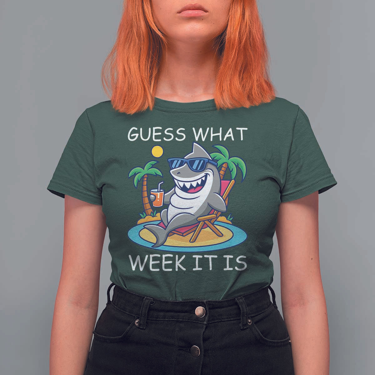 Funny Shark Lover Week T Shirt For Women Week Guess What Week It Is Summer Beach - Wonder Print Shop
