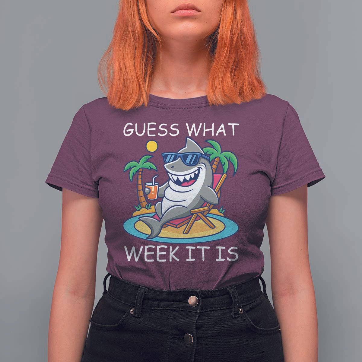 Funny Shark Lover Week T Shirt For Women Week Guess What Week It Is Summer Beach - Wonder Print Shop