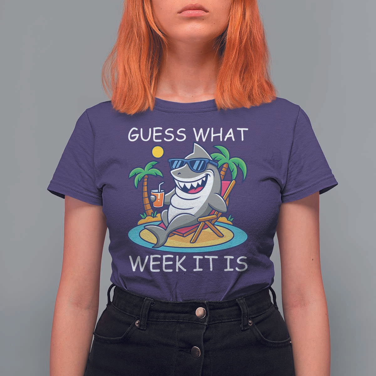 Funny Shark Lover Week T Shirt For Women Week Guess What Week It Is Summer Beach - Wonder Print Shop