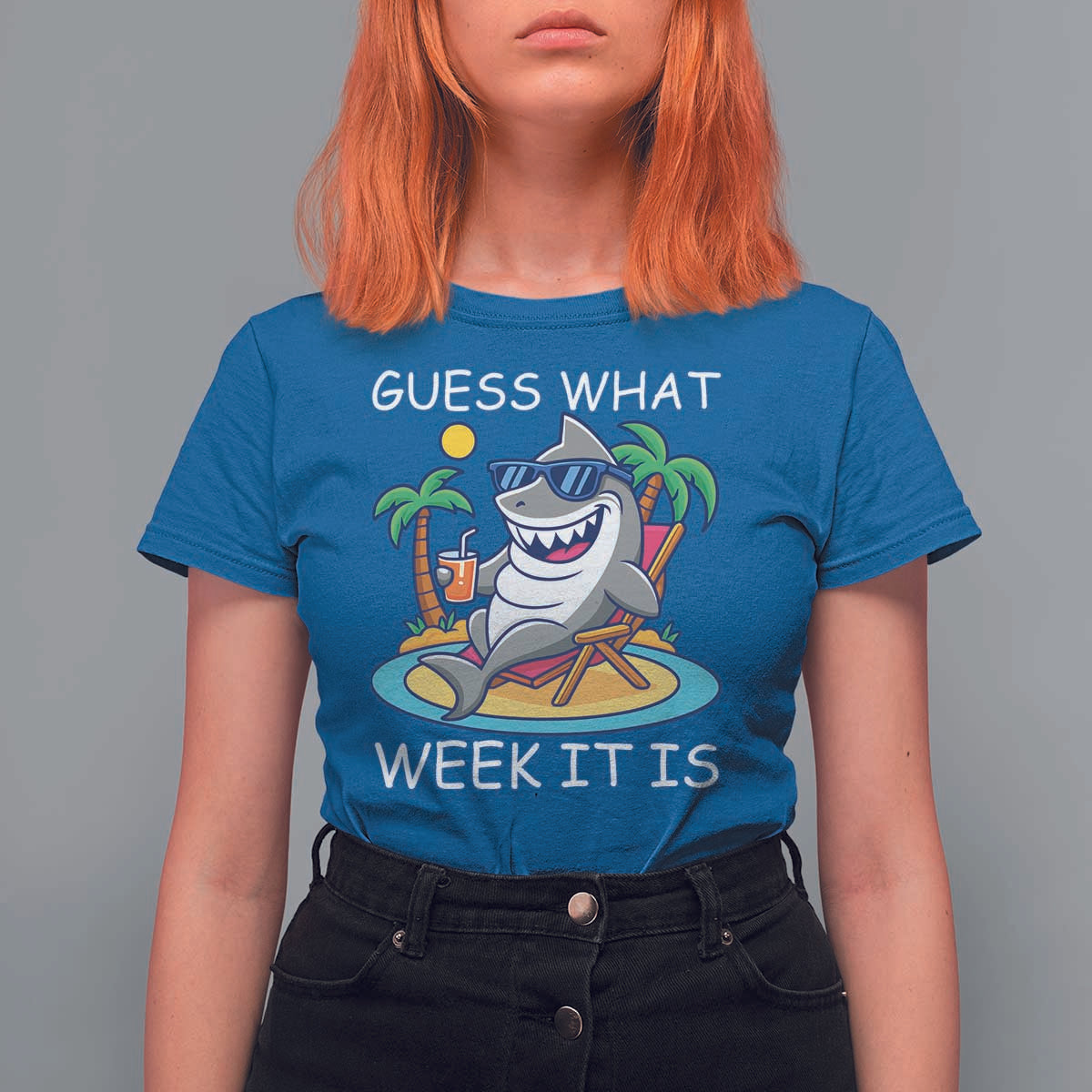 Funny Shark Lover Week T Shirt For Women Week Guess What Week It Is Summer Beach - Wonder Print Shop