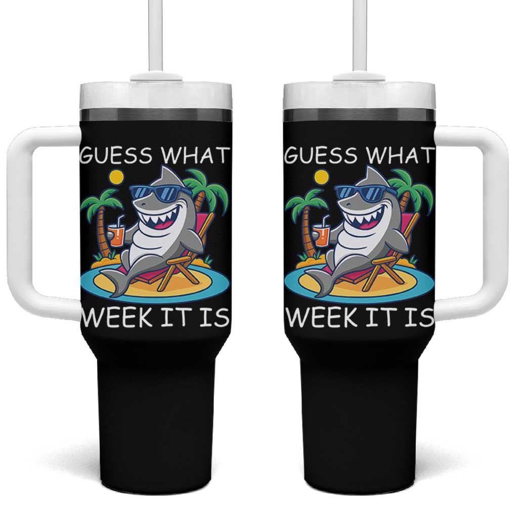 Funny Shark Lover Week Tumbler With Handle Week Guess What Week It Is Summer Beach - Wonder Print Shop