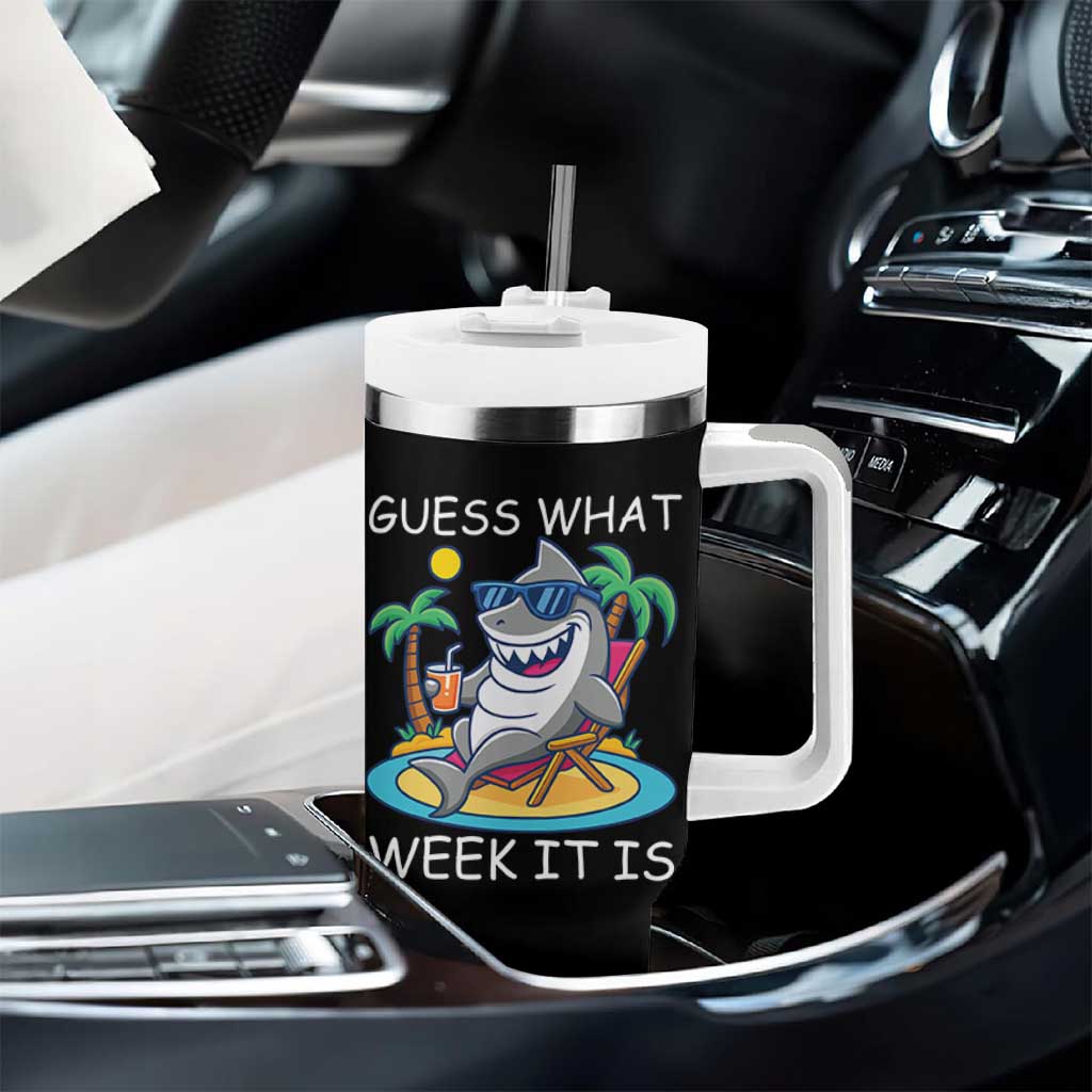 Funny Shark Lover Week Tumbler With Handle Week Guess What Week It Is Summer Beach - Wonder Print Shop
