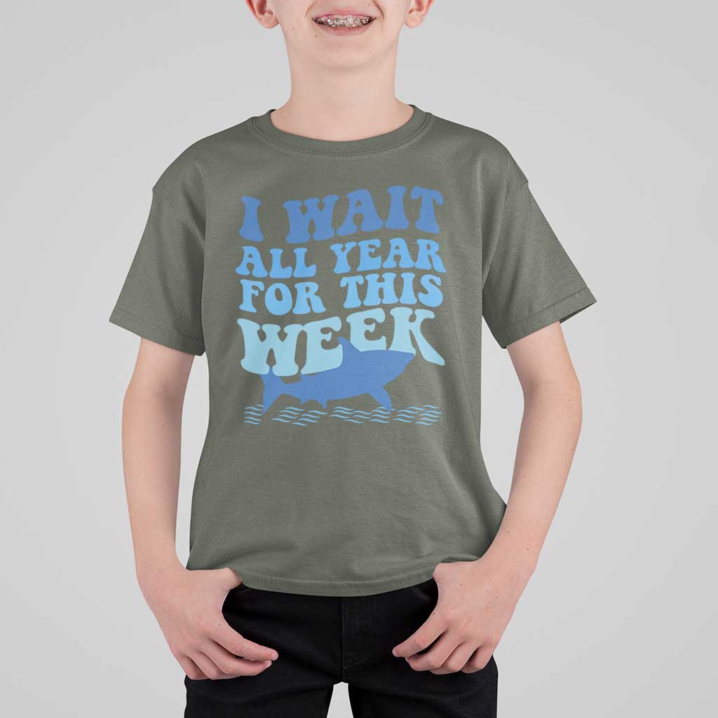 Funny Shark Lover Week T Shirt For Kid I Wait All Year For This Week Ocean - Wonder Print Shop