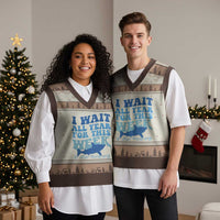 Funny Shark Lover Week V-Neck Knit Sweater Vest I Wait All Year For This Week Ocean - Wonder Print Shop