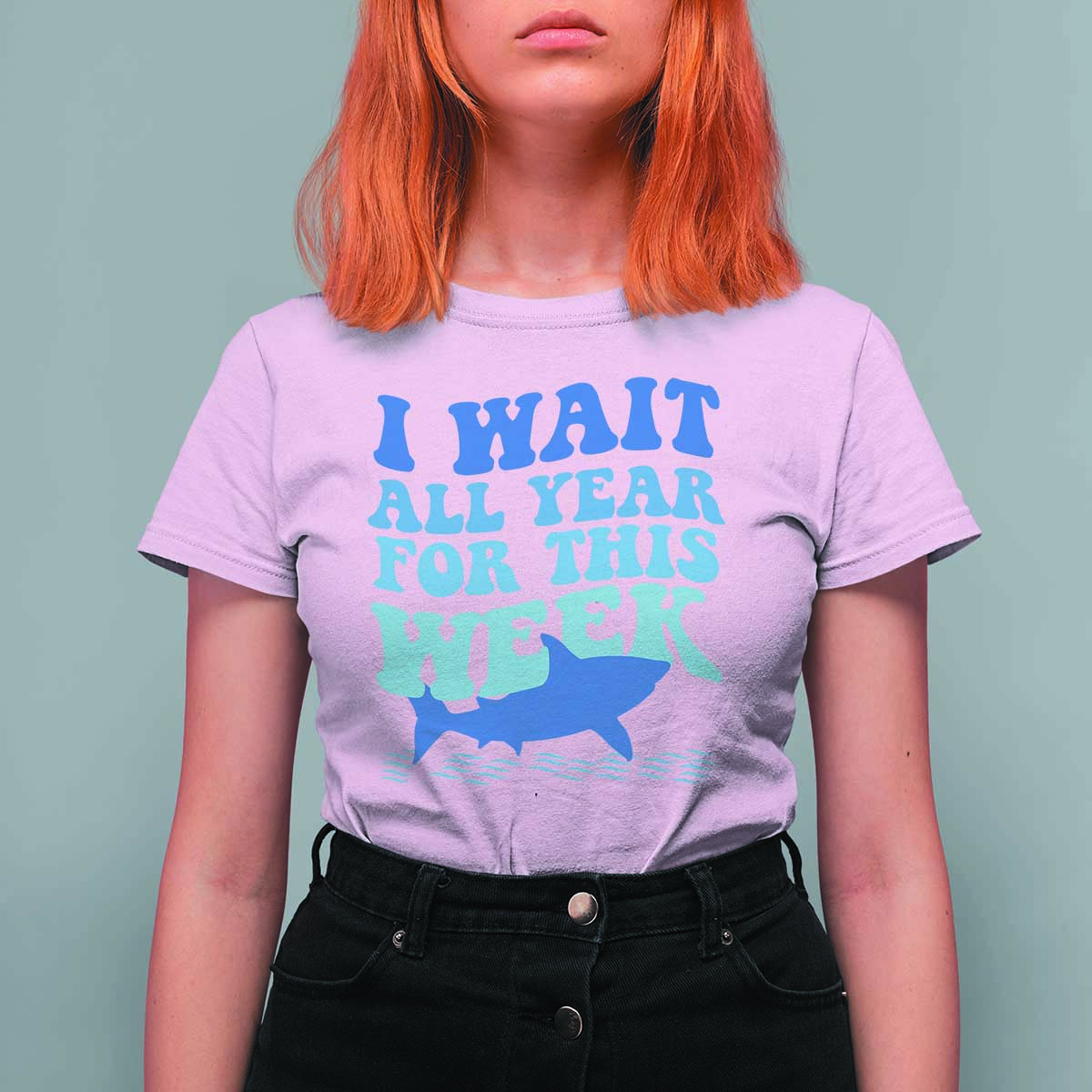 Funny Shark Lover Week T Shirt For Women I Wait All Year For This Week Ocean - Wonder Print Shop