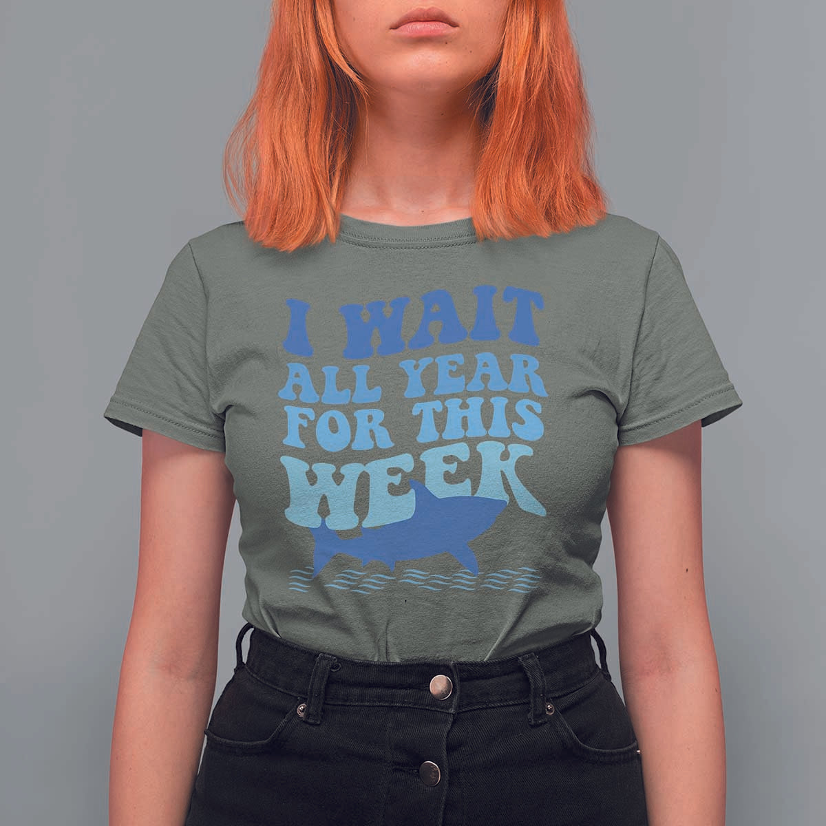 Funny Shark Lover Week T Shirt For Women I Wait All Year For This Week Ocean - Wonder Print Shop