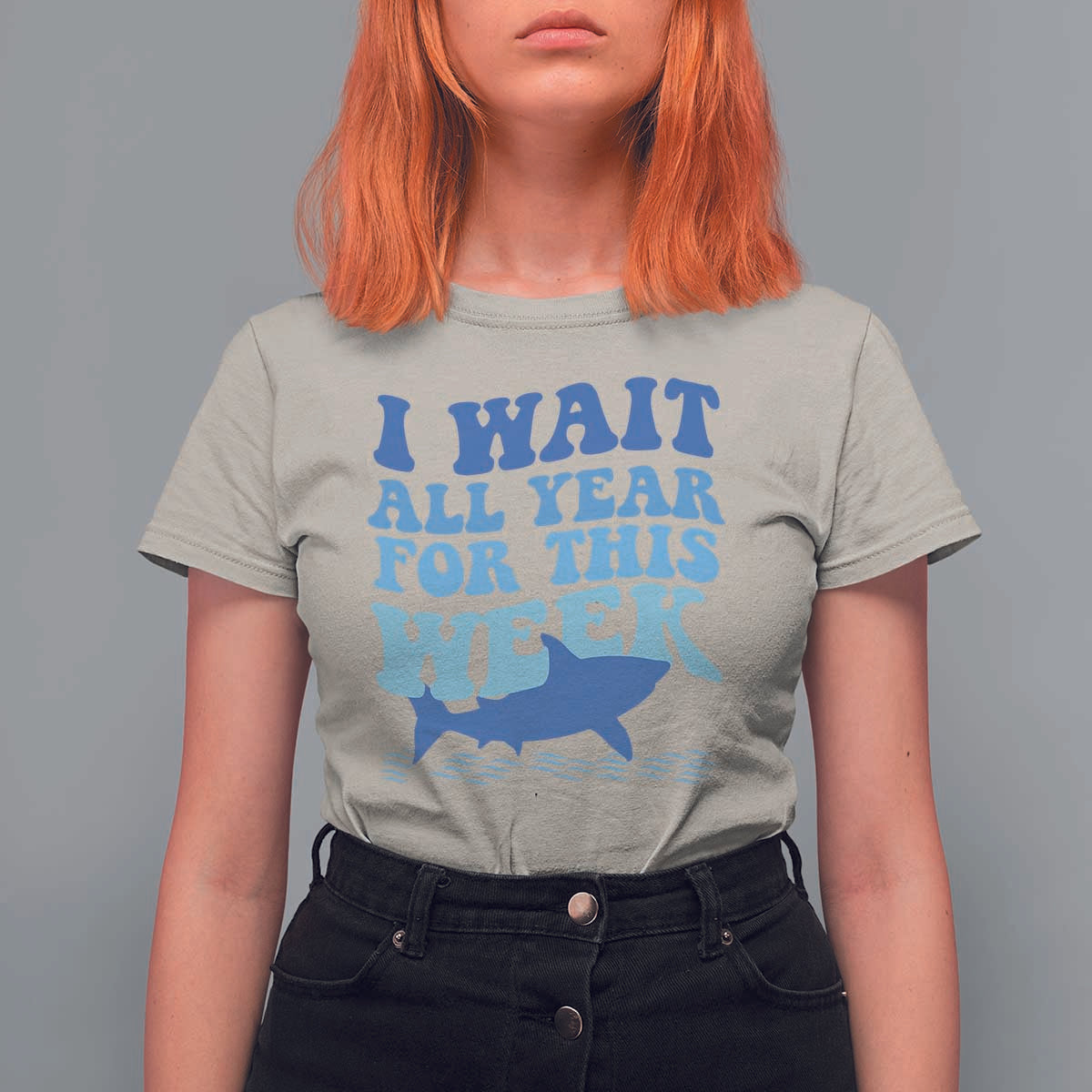 Funny Shark Lover Week T Shirt For Women I Wait All Year For This Week Ocean - Wonder Print Shop