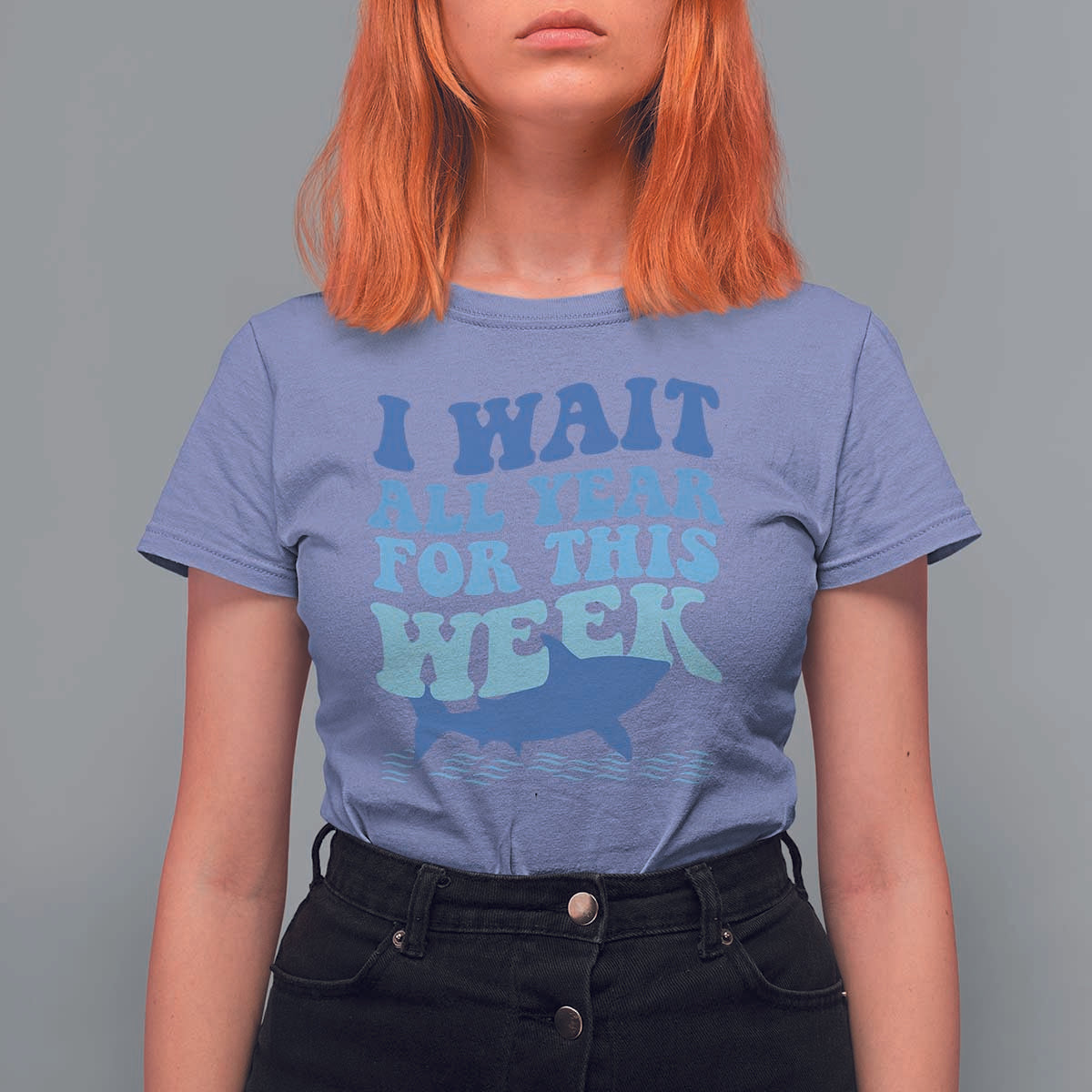 Funny Shark Lover Week T Shirt For Women I Wait All Year For This Week Ocean - Wonder Print Shop