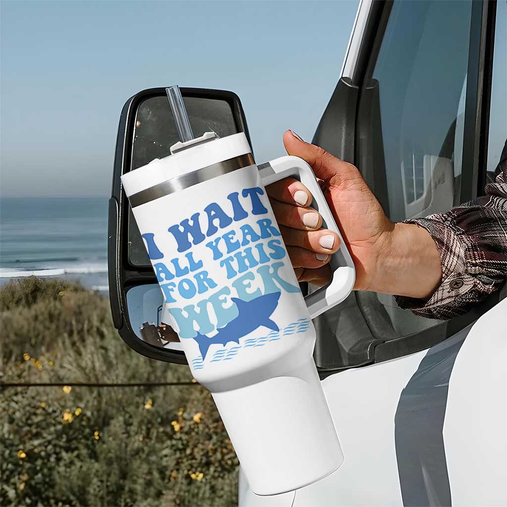 Funny Shark Lover Week Tumbler With Handle I Wait All Year For This Week Ocean - Wonder Print Shop