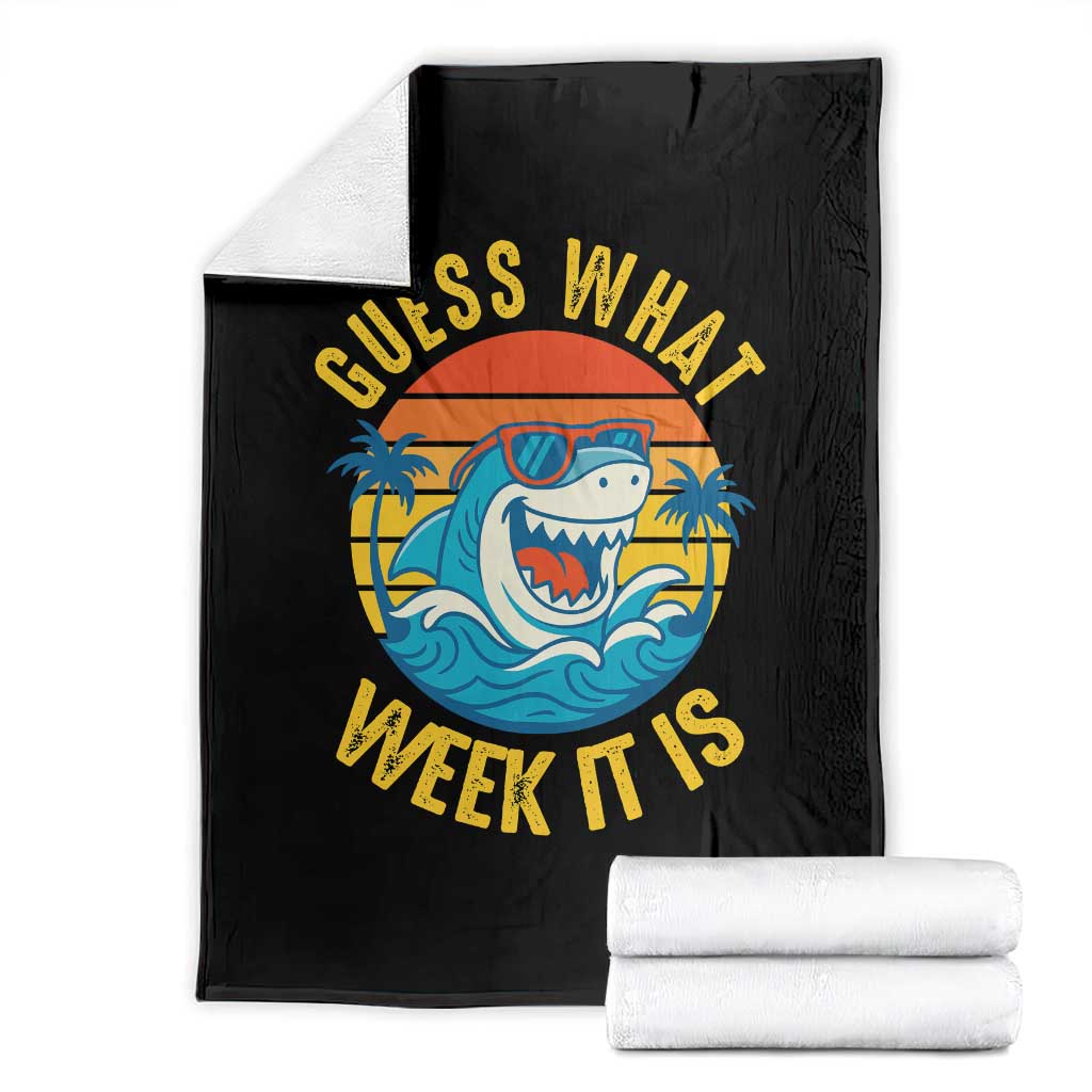 Funny Shark Lover Week Throw Blanket Guess What Week It Is Ocean Wildlife Retro Sunset - Wonder Print Shop