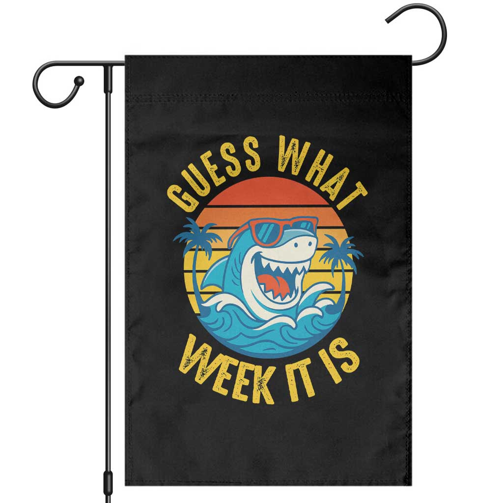 Funny Shark Lover Week Garden Flag Guess What Week It Is Ocean Wildlife Retro Sunset - Wonder Print Shop