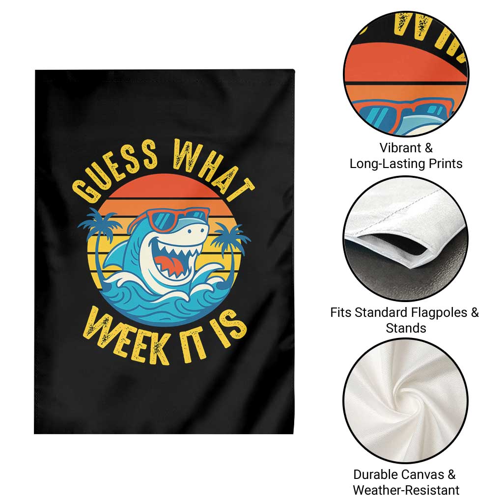 Funny Shark Lover Week Garden Flag Guess What Week It Is Ocean Wildlife Retro Sunset - Wonder Print Shop