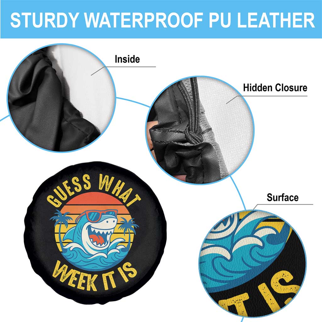 Funny Shark Lover Week Spare Tire Cover Guess What Week It Is Ocean Wildlife Retro Sunset - Wonder Print Shop