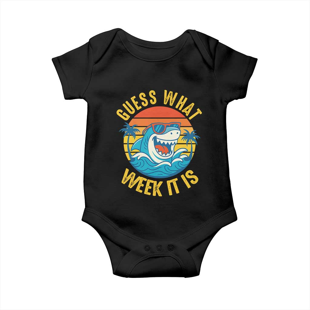 Funny Shark Lover Week Baby Onesie Guess What Week It Is Ocean Wildlife Retro Sunset - Wonder Print Shop