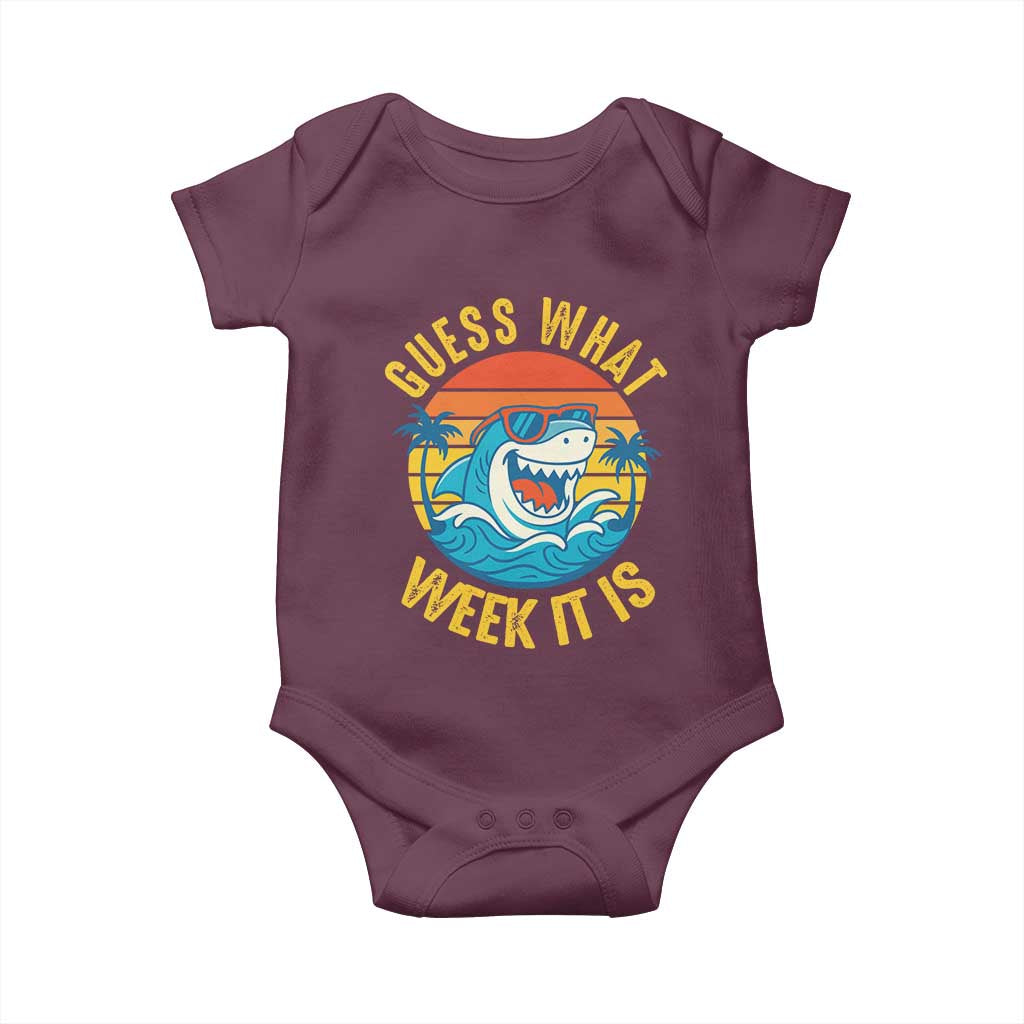 Funny Shark Lover Week Baby Onesie Guess What Week It Is Ocean Wildlife Retro Sunset - Wonder Print Shop